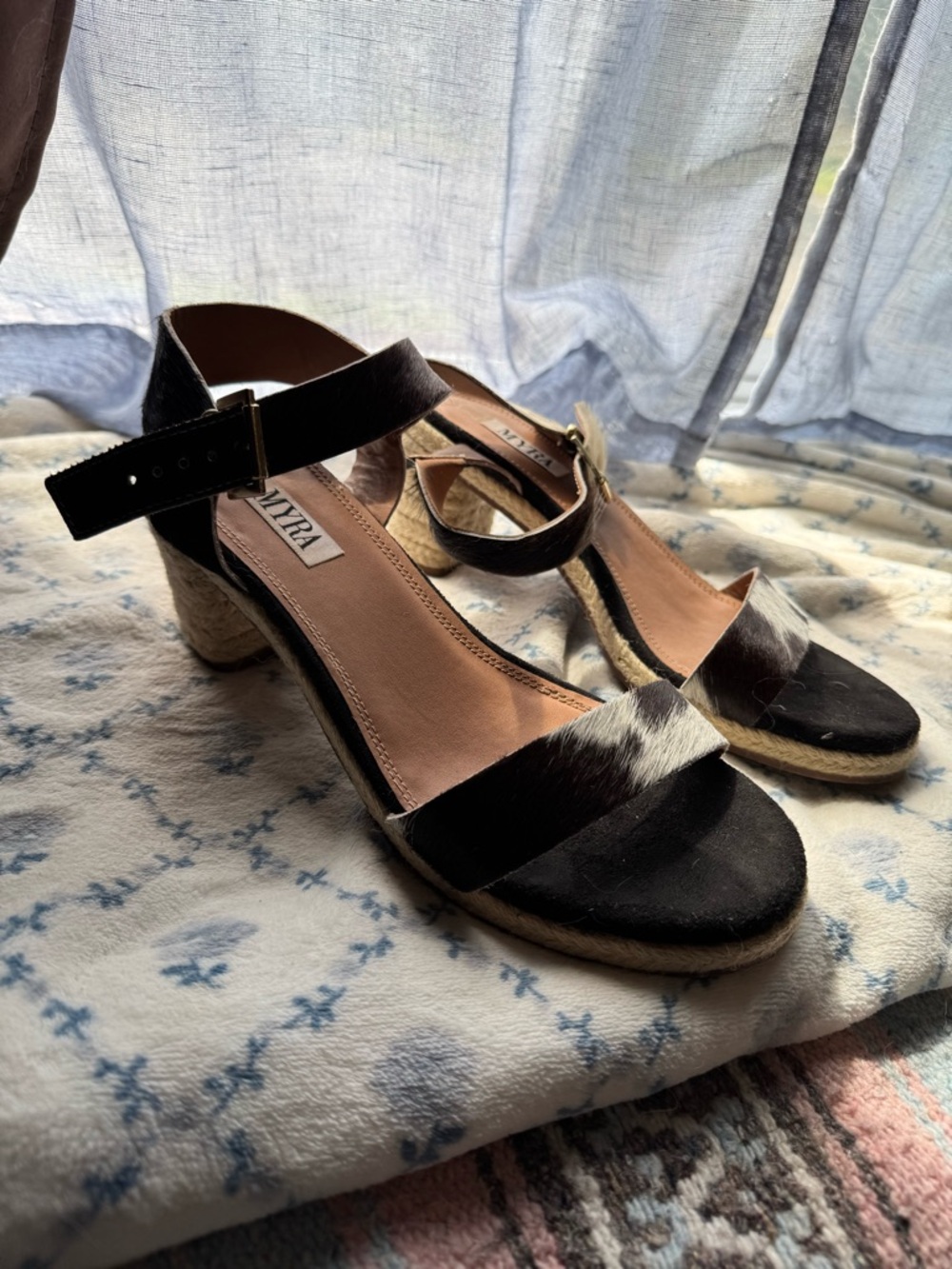 Myra leather dark brown Cowhair Espadrille Wedge Sandals